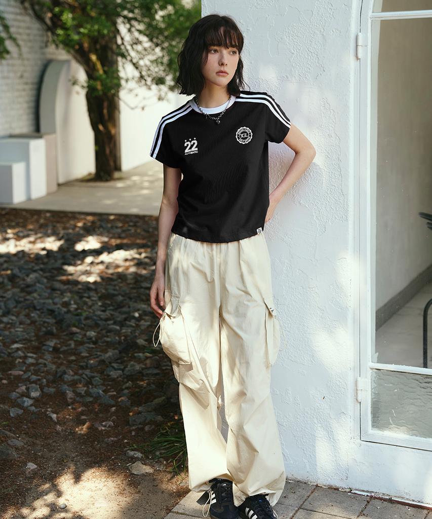 THE GREEN LAB Soccer Football Color Block Short Sleeve T-Shirt [Black]