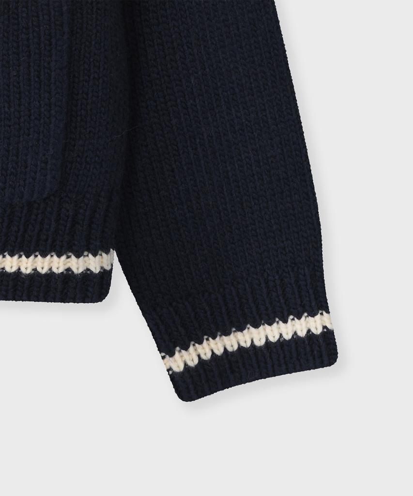 Fallett Drawing Garden Cowichan Knit Zip-Up Navy