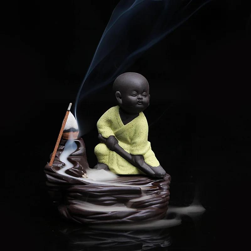 1pc,Creative Home Decor The Little Monk Censer Backflow Incense Burner Purple Clay Stick Incense Holder(Without Incense)