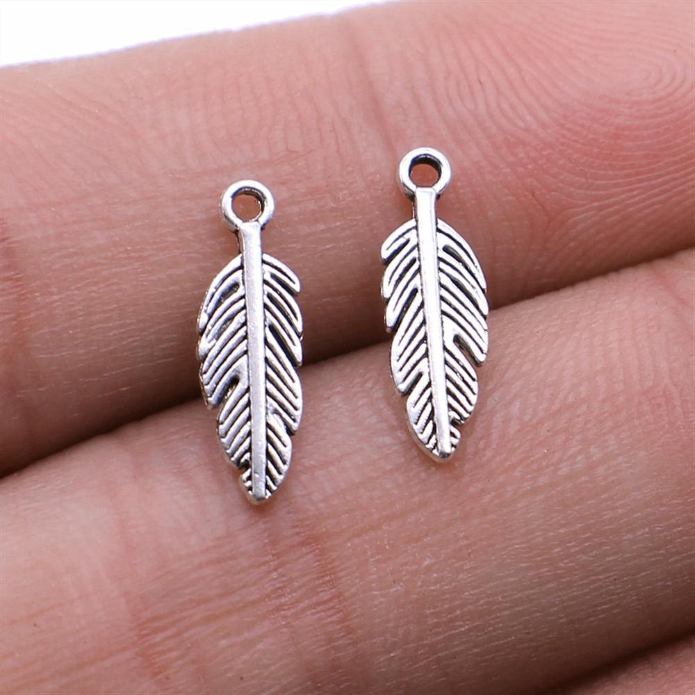 40pcs Antique Bronze Silver Color Pendants DIY Crafts Making Findings Handmade Jewelry Small Feather Charms For Jewelry Making