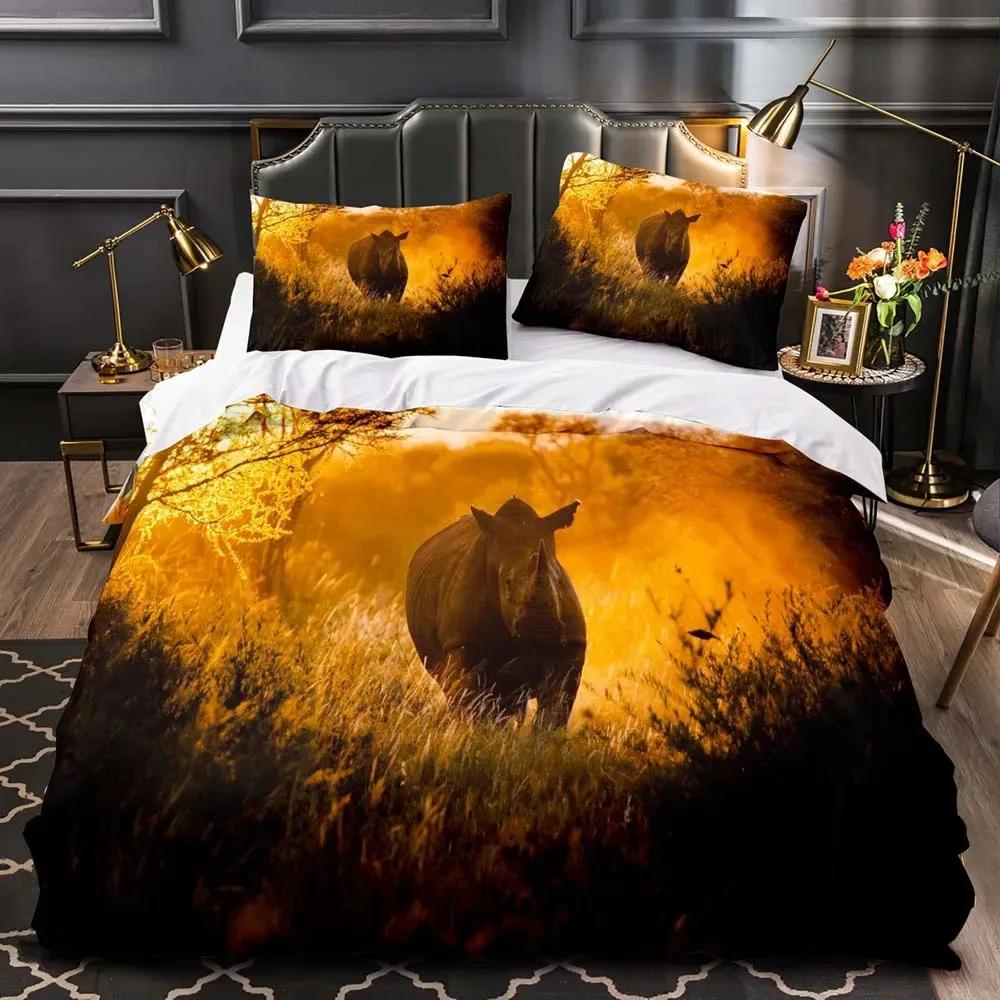 Lion King Queen Duvet Cover Watercolor Animal Bedding Set for Boys Teens Adults Colorful Wildlife 2/3pcs Polyester Quilt Cover