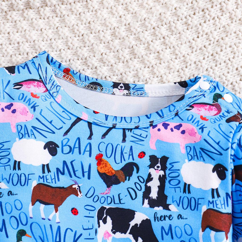 Baby Cartoon Farm Animal Pattern Casual Long Sleeve Romper