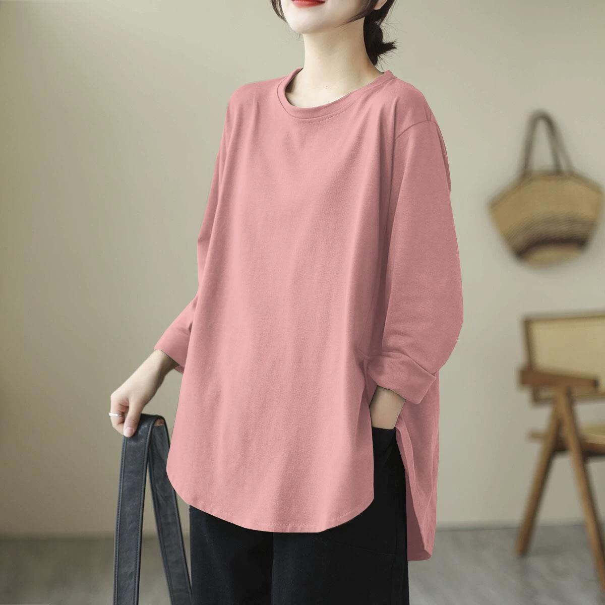 

Clearance Leak-Picking Export 100% Pure Cotton Long sleeves Shirt Women Loose Belly Covering Bottoming Shirt Inner wear Spring and Autumn XL розовый