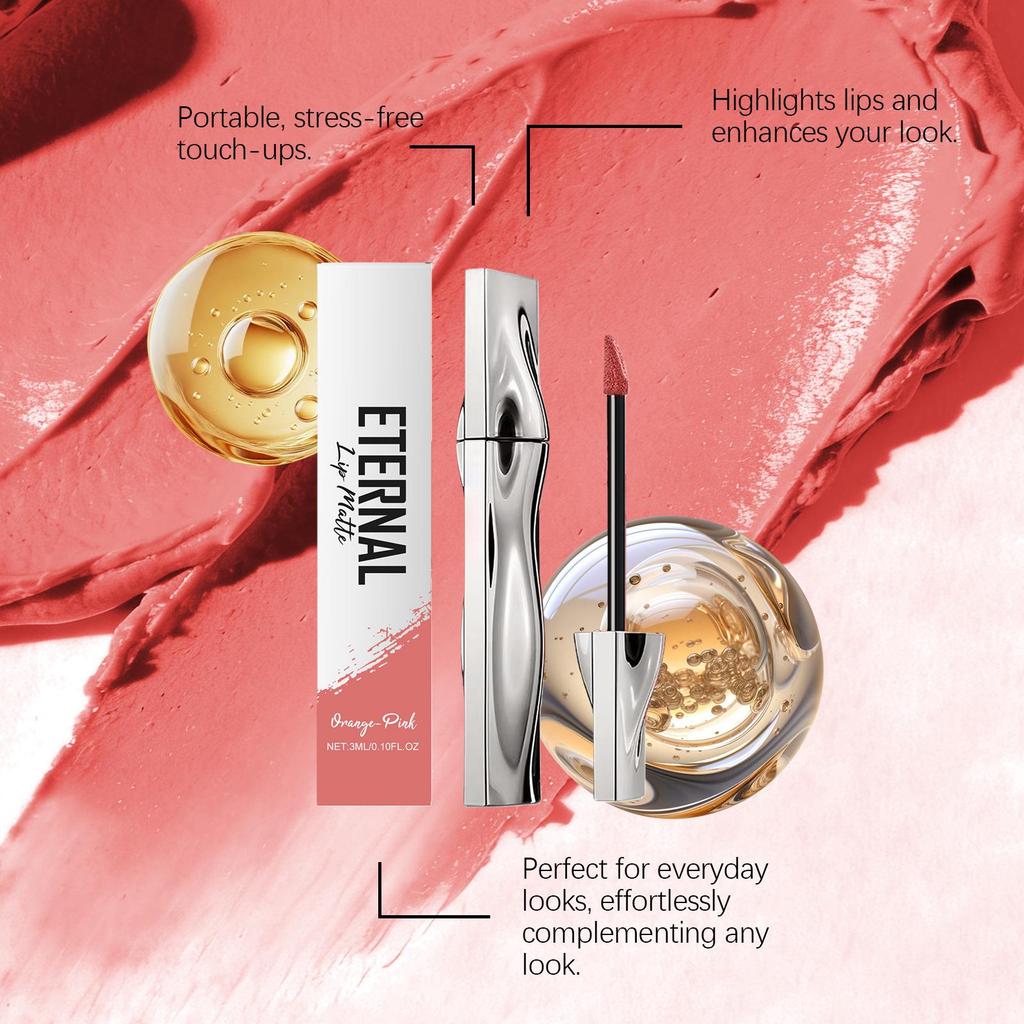 Long-lasting Matte Lip Gloss, Orange-Pink: Easy Application, Smooth Shine, Non-transfer, Non-greasy, Perfect for Daily Makeup.
