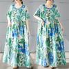 Plus Size Women Summer Long Dress Elegant Oversize Loose Bohemian Short Sleeve Dresses Flower Holiday Beach Dress