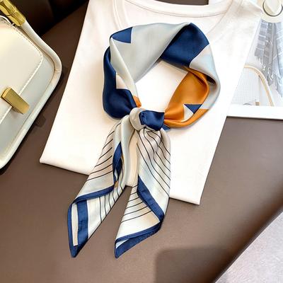 Summer Printed Blue Artificial Silk Women's Scarf Small Square