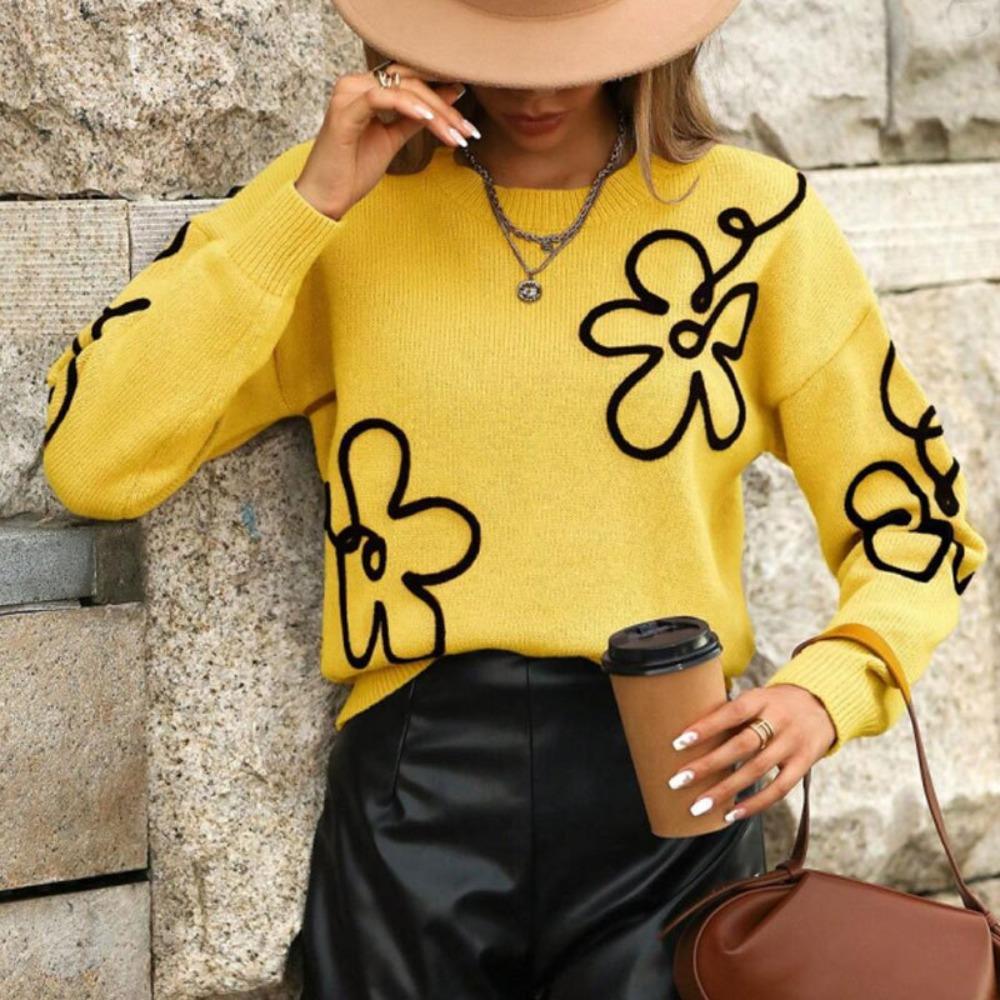 Women's Crew Neck Long Sleeve Knit Top Regular Fit Commuter Style Sweater