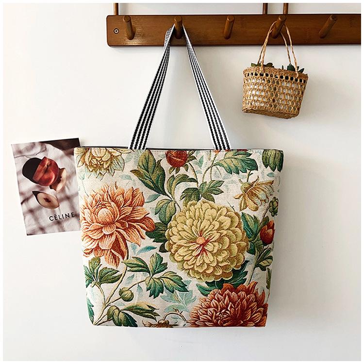 Etnická plátěná taška přes rameno s pavím motivem - Dámská módní taška Tote s velkou kapacitou