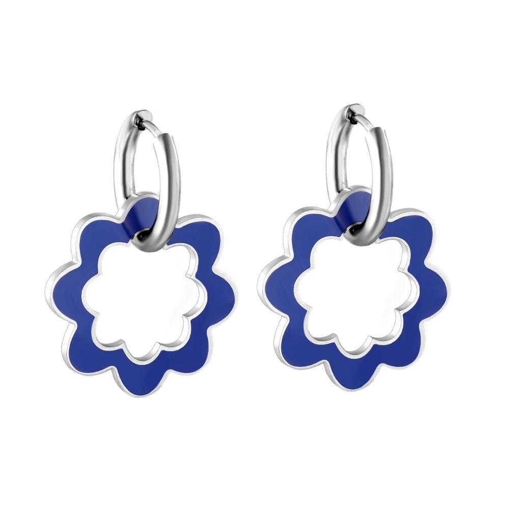 Colorful Hollow Flower Circle Earrings for Women - Versatile European & American Style, Perfect for Christmas and Everyday Wear
