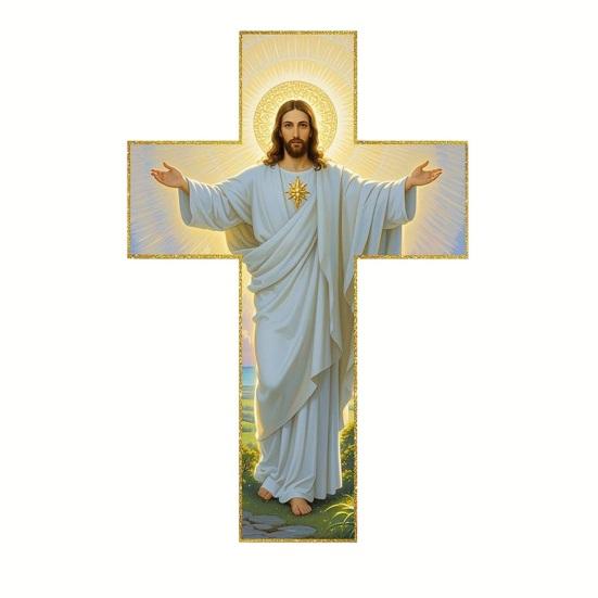 Jesus Kristus Veggdekorasjon 2D Flat Akryl Frelser Veggkunst Hjemmekontor Stue Soverom Veggoppheng Kristent Religiøst Ornament