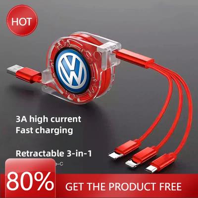 2025 Hot 3 In 1 Micro USB Type C Charging Cable Multi Charger For Volkswagen Scirocco Tiguan GTI R Polo R-Line Magotan Golf T-RO