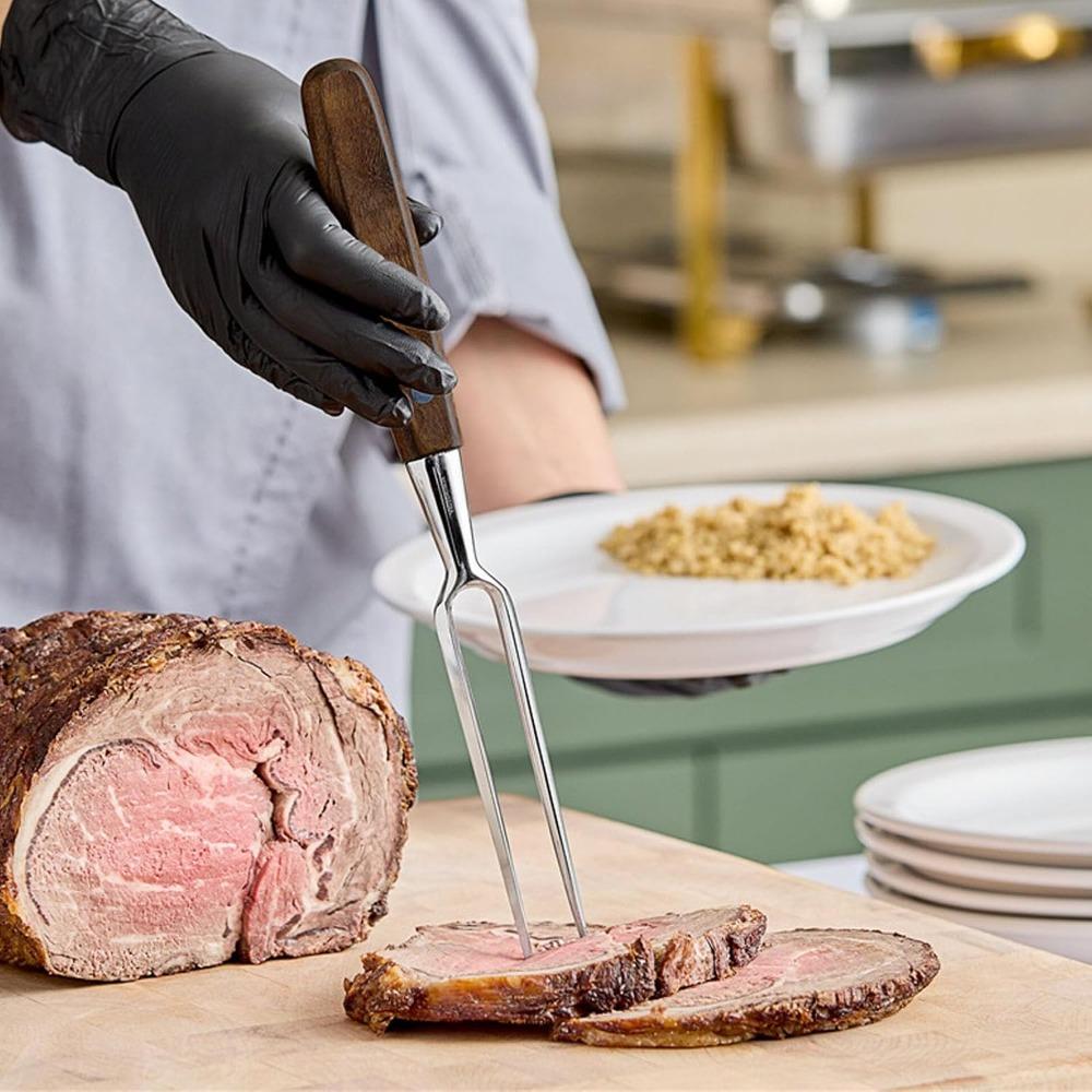 Long Handle Stainless Steel Fork Redwood Handle Meat Turner Fork Backyard Party