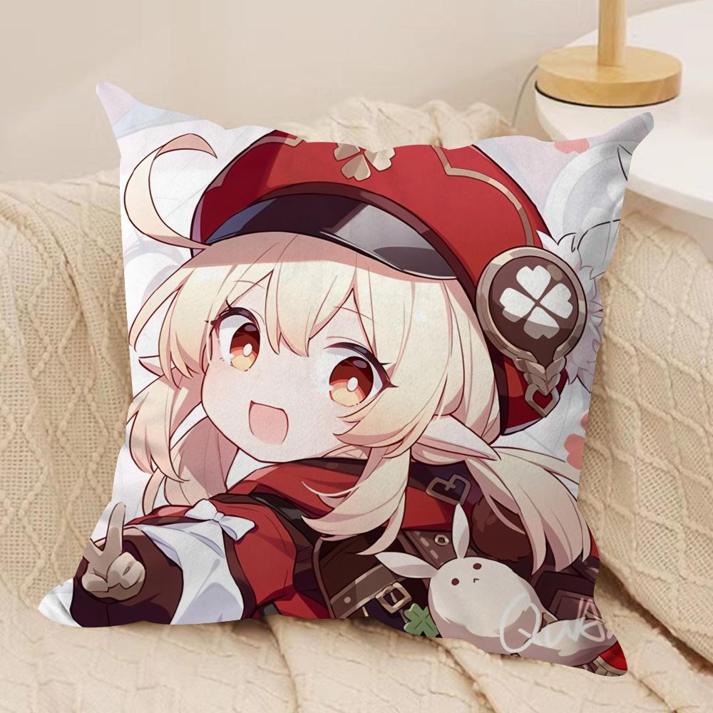 Klee Cute Genshin Impact Cushion Cover Silky Short Plush Invisible Zipper Dustproof Sofa Pillow Case For Home Decor