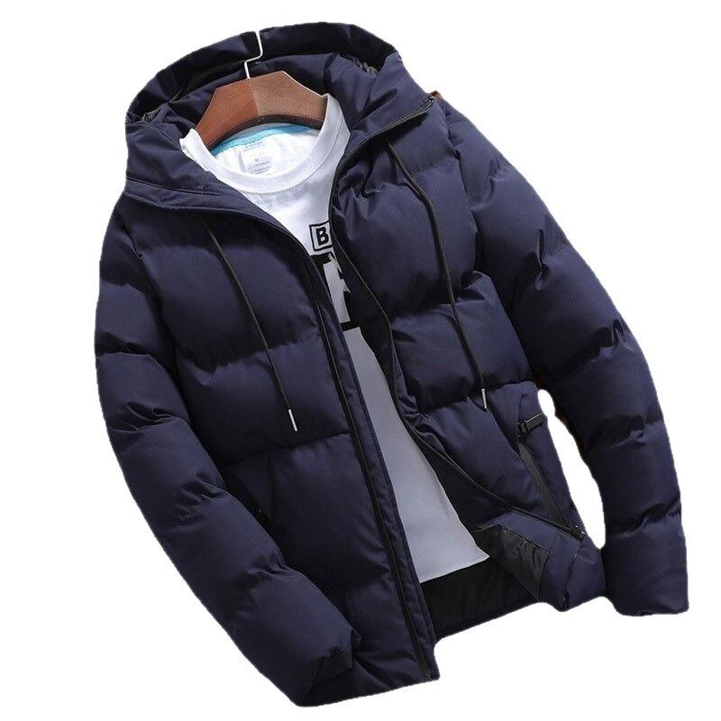 Men Casual Fashion Solid Color Large Size Hooded Thickened Warm Cotton Padded Jacket