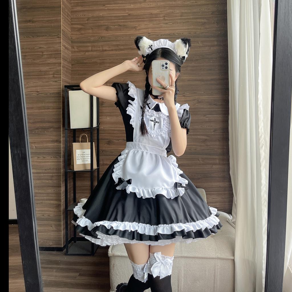 Lolita Dress Roztomilý růžový volánkový outfit pro služebnou Japonku Cosplay Sexy kostýmy Denní zástěra Jednotná sukně Set Kawaii Dress