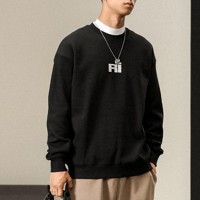 

Осенний модный брендовый американский ретро тяжелый свитер с круглым вырезом, мужская свободная одежда большого размера, молодежный топ с длинным рукавом Tide 4XL чёрный