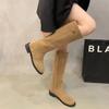AJGS Winter Casual Women's Mid-calf Boots Slip-On Square Heel Shoes Large Size Low Heel Side Zipper Knee-High Women's Boots