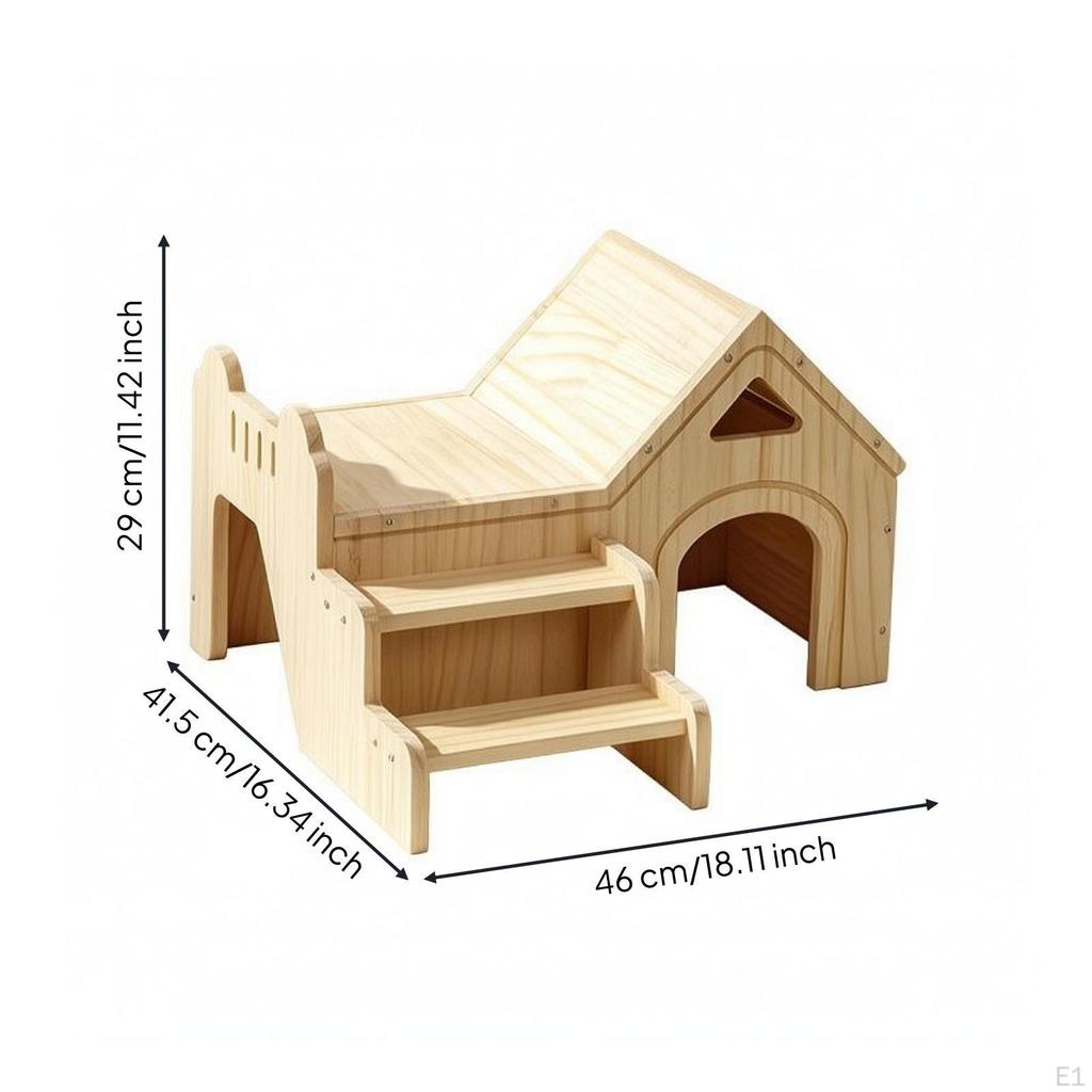 Wood Pet House Sloped Roof Small Arched Entrance Animal