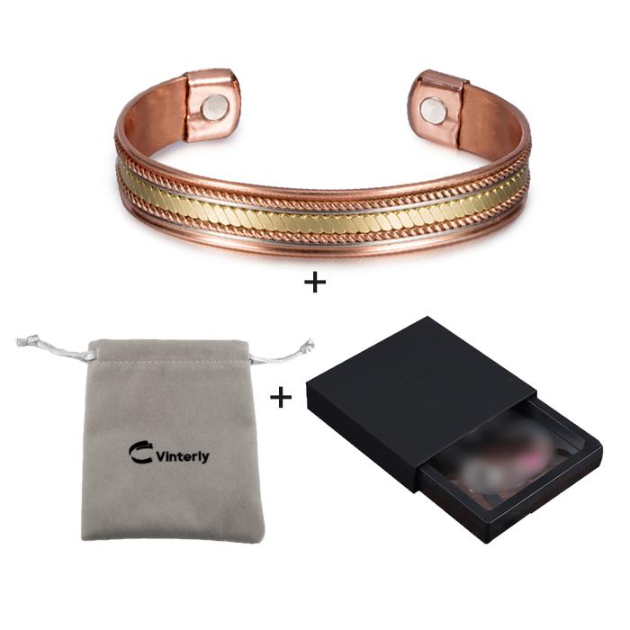 Vinterly Twisted Pure Copper Magnetic Bracelets Benefits Adjustable Open Cuff Jewelry for Women Men 12mm High Magnet Resizable