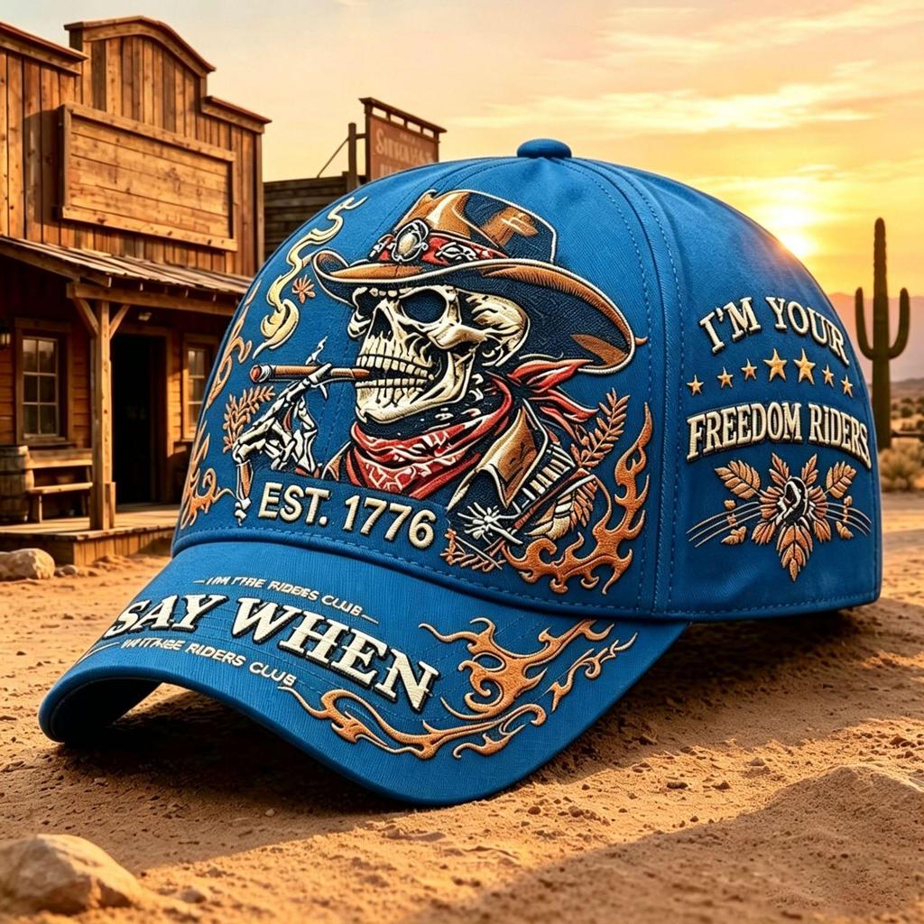 Nuovo Berretto da Baseball Cowboy Teschio del West Americano con Design a Fiamma Retrò e Protezione Solare