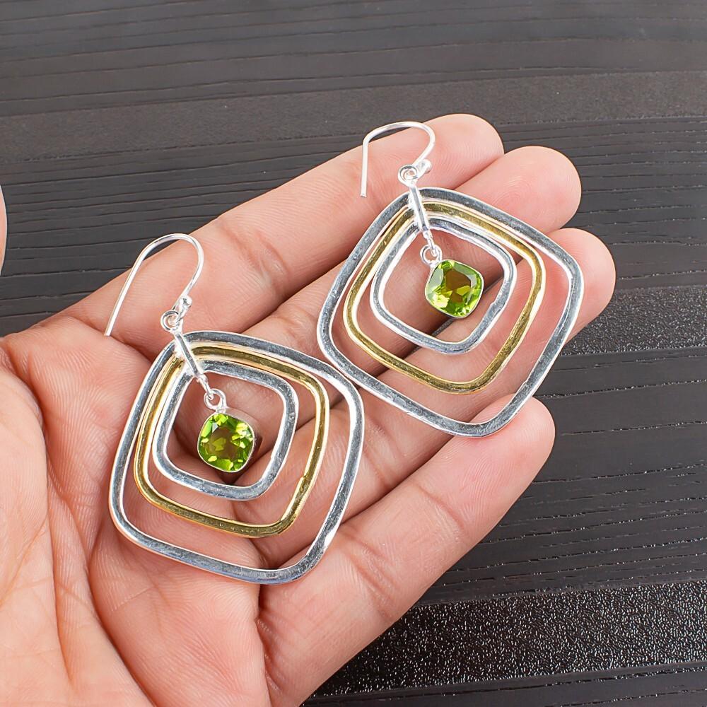 Peridot Gemstone 925 Sterling Silver Handmade Jewelry Drop/Dangle Earrings 2.44" EE-70-9