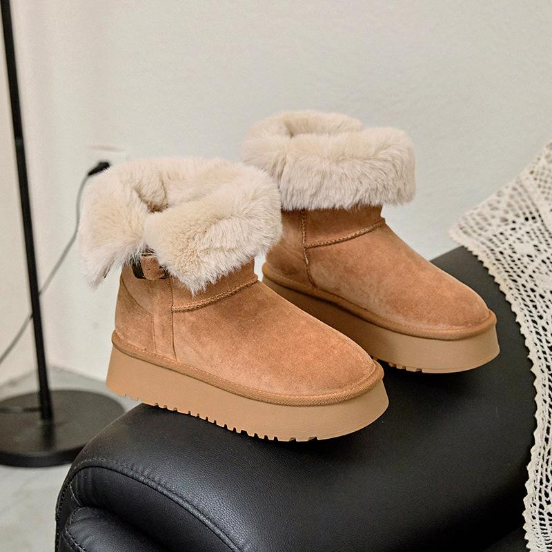 Suede Women's Shoes Two Wear Snow Boots Women's 2025 New Autumn and Winter Thick-soled Super Fire Short Boots Warm Snow Cotton