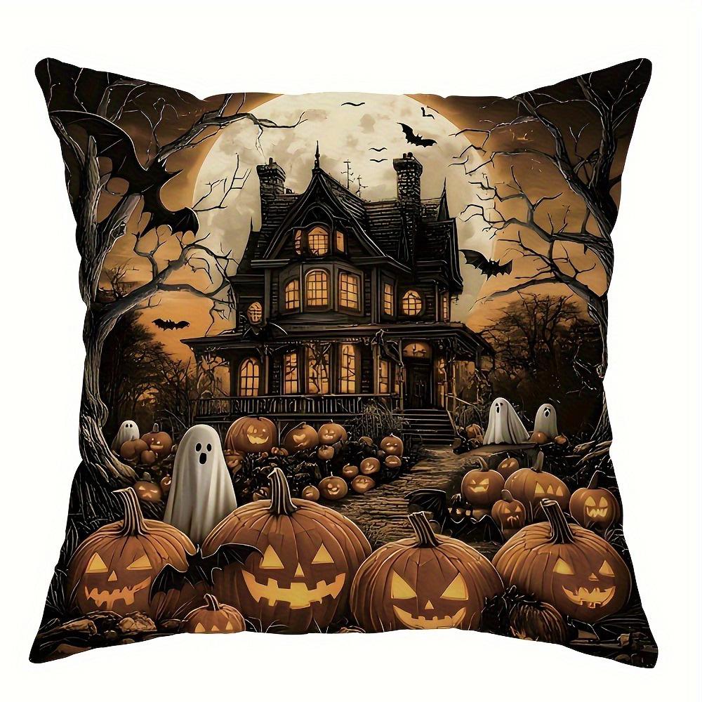 Spooky Halloween Pillow Covers: Witches, Pumpkins, And Haunted Mansions Sofa Cushion Cover Holiday Party Decoration Gift