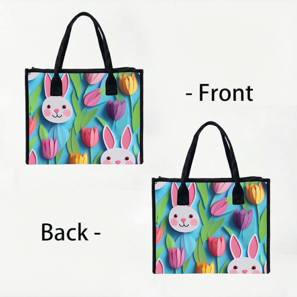  Cute Rabbit Tulip Printed Tote Bag Casual Large Capacity Portable Daily Shopping Handbag