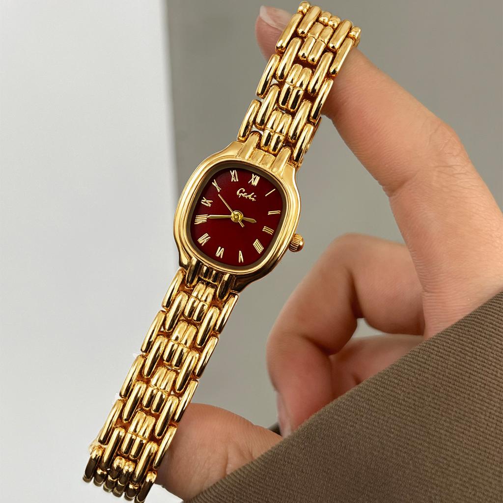 Fashion Trend Ankola Red Belt Watch Niche High-End Red Quartz Women'S Watch Retro Simple Watch
