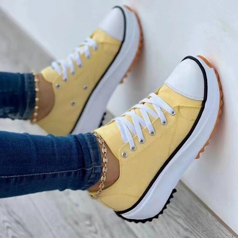 Large Size Casual Single Shoes Women's Spring and Autumn New Solid Color Lace-up Canvas Shoes Casual Shoes