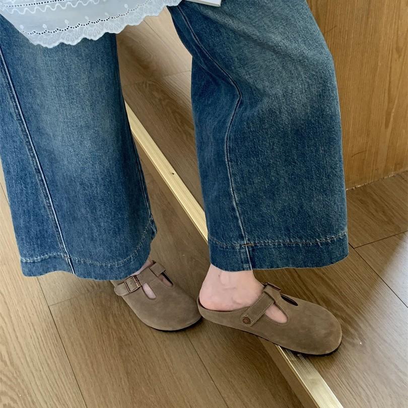 French retro flat-bottomed bag head slippers women's summer 2025 new light-mouth round head Korean version gentle lazy Muller slippers