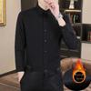 Men's Long Sleeve Thermal Fleece Shirt – Woodpecker Winter Business Casual, Stretch Solid Color, Thick and Lined.