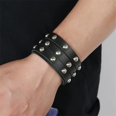 New Popular Jewelry Punk Style Small Rivets Wide Pu Leather Bracelet Bangle Belt Buckle Bracelet Suitable for Music Festival