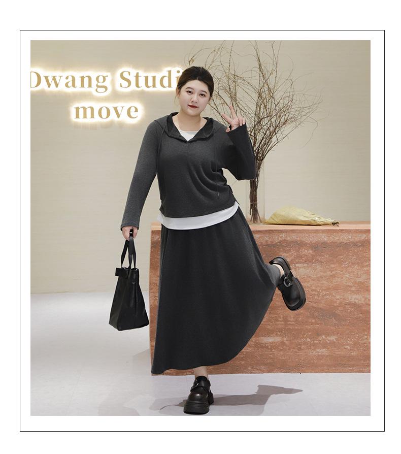 Herfst Plus Size Hoodie Tweedelig Top & Rok Set