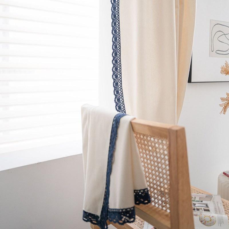 

Cotton Linen American White Window Curtain Blackout Thick with Sun Lace Drape for the Luxury Living Room Curtain Home Decoretion W150 x H160cm&Threading Rod