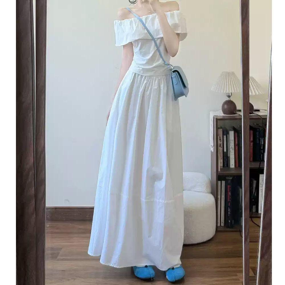 

Women s 2026 Summer White One-Shoulder Long Dress Large