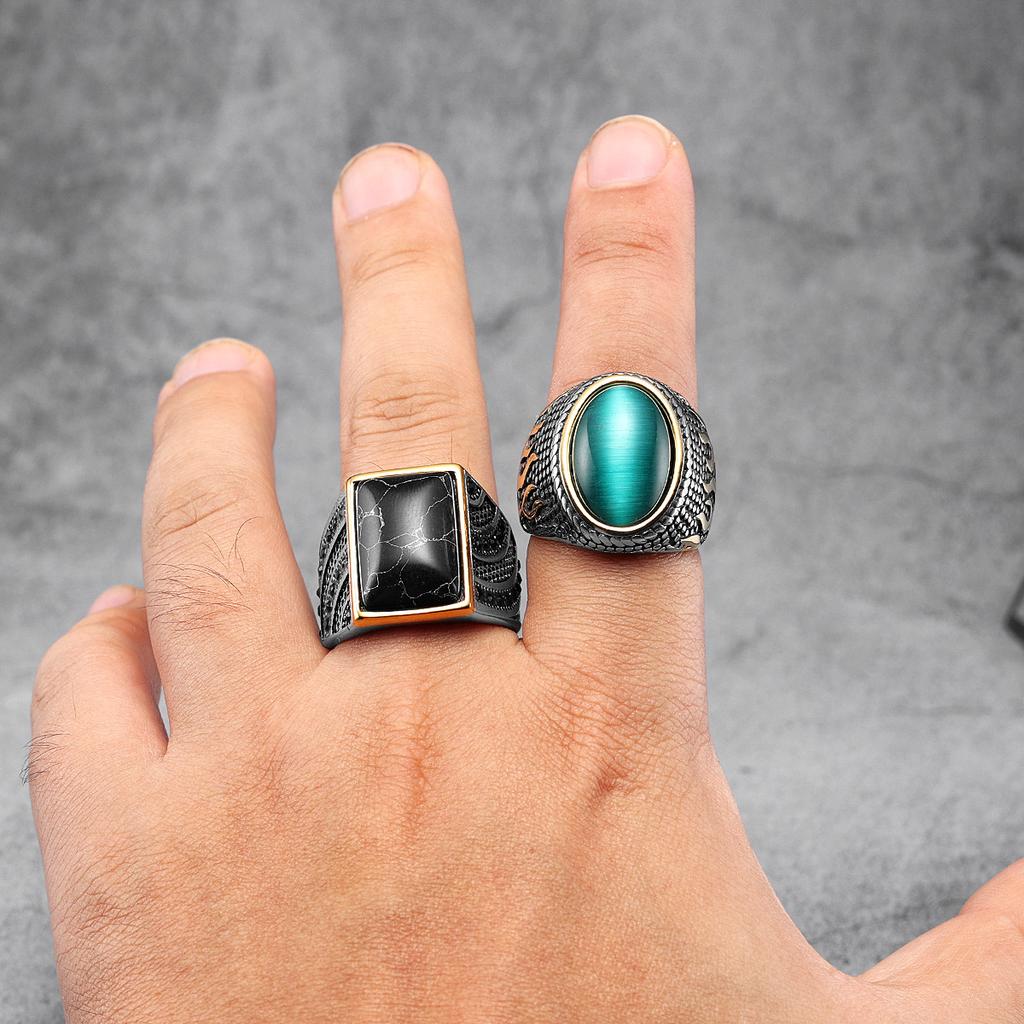 Luxuriöse Smaragdringe 316L Edelstahlring Trendiger Edelstein Herren Elegant Schlicht Strass für Männlichen Freund Schmuck Vintage Geschenk