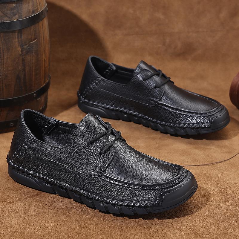 New Lightweight Top Layer Cowhide Casual Round Toe Flat Heel Men's Bean Shoes