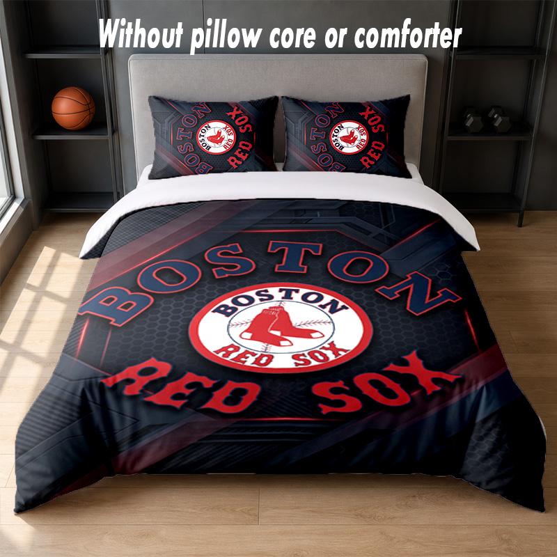 Boston Red Sox Design Bed Bedding Set 1 Duvet Cover + 2 Pillowcases Soft Breathable Household Bed Linens