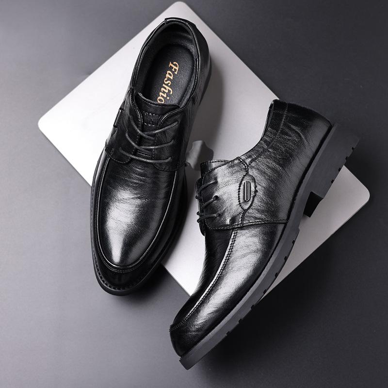 New Men's Shoes Leather Cowhide Breathable British Business Formal Office Shoes Men's Trendy All-match Leather Shoes Men