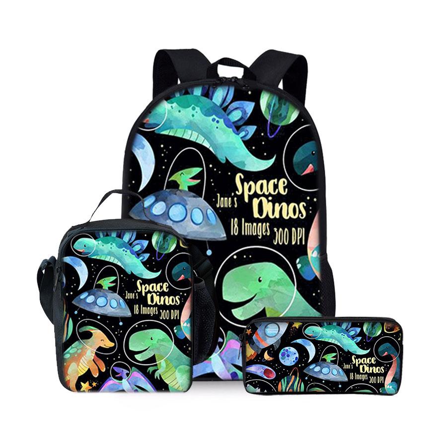 Nieuwe Dinosaurus Patroon Drie Delige Set Rugzakken voor Jongens en Meisjes Beste Cadeaus 2D Platte Cartoon Schoolrugzak voor Kinderen