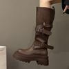 Designer Women Knee High Chelsea Boots Chunky Platform Goth Fad Heeled Shoes  Winter New Casual Woman Mid Heels Long Botas