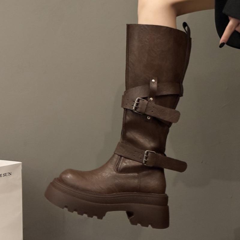 Designer Women Knee High Chelsea Boots Chunky Platform Goth Fad Heeled Shoes  Winter New Casual Woman Mid Heels Long Botas