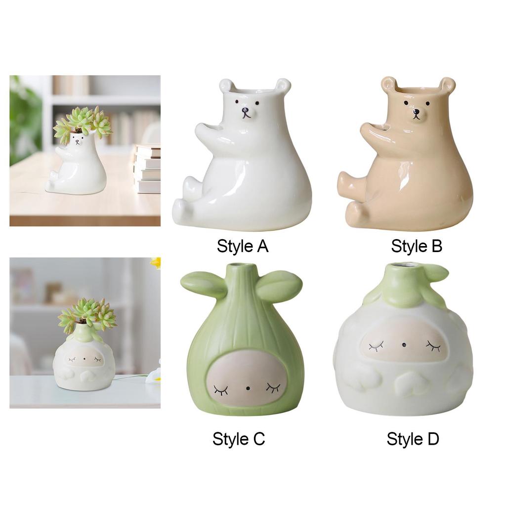 Porcelain Balcony Flower Pot Cartoon Planter Sculpture Desk Artwork Plant Holder Desk Ornament for Dining Table Versatile