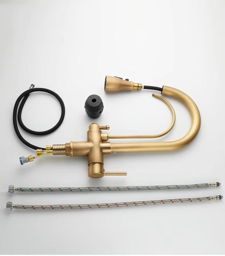 Matte Black Kitchen Faucet with Pure Water Function Dual Handle Tap Deck Mounted 360 Rotation Pull Out Hot Cold Mixer Taps