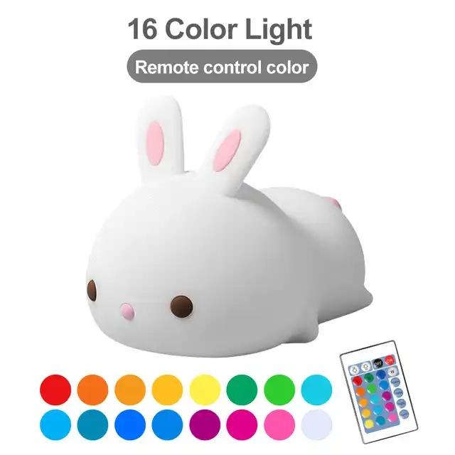 LED NightLights Silicone Rabbit Night Light with Remote Control Charging Colorful Atmosphere Lamp for Children Kids Holiday Gift