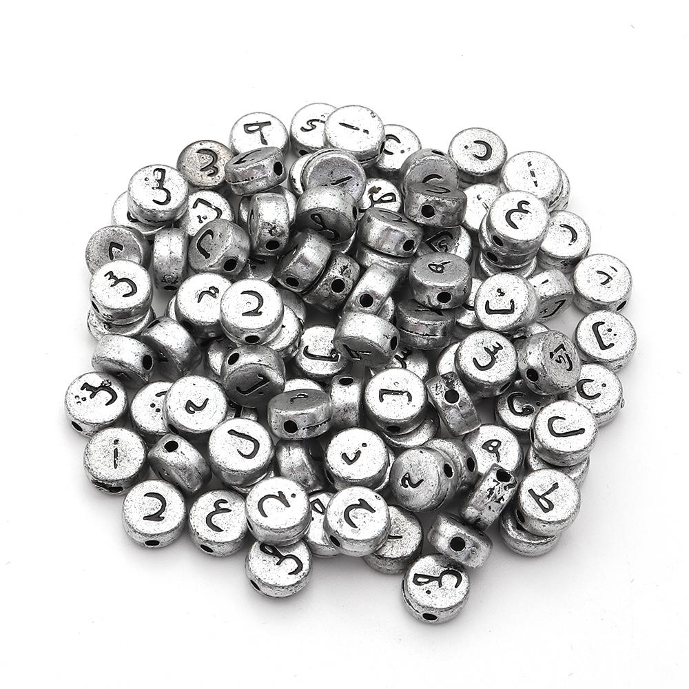 100pcs 7mm Arabic Letters Acrylic Beads Flat Round Alphabet Loose Beads For Jewelry Making DIY Bracelets Necklace Accessories