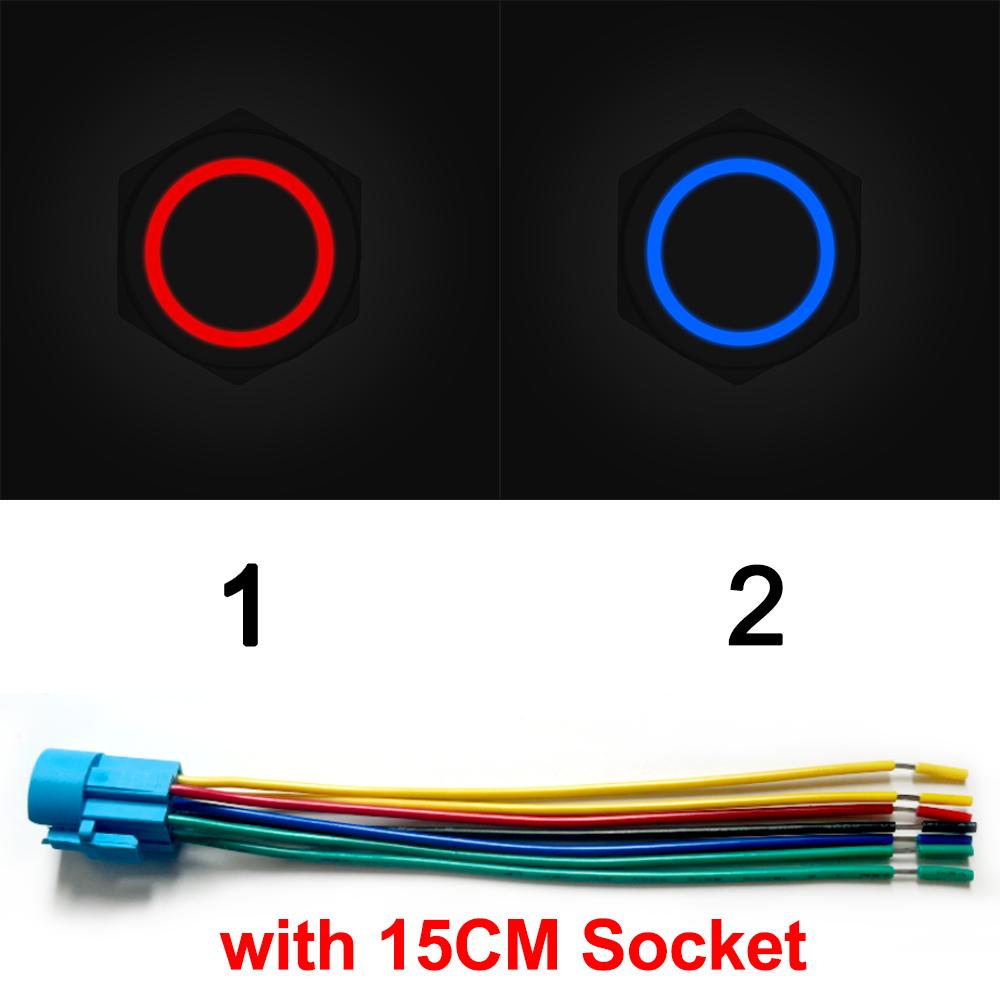 16/19/22mm Bicolor LED Metal Push Button Switch Waterproof Car Boat 7Pin Momentary Self-reset Fixed Self-locking 6V 12V 24V 220V