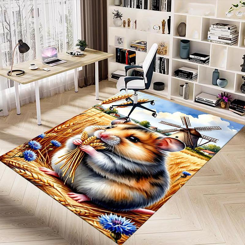 1PC Hamster, Wheat Extra Large Non Slip Floor carpet, Office, family, bedroom, Studio Large Area Rug Indoor Rugs, Vibrant Colors