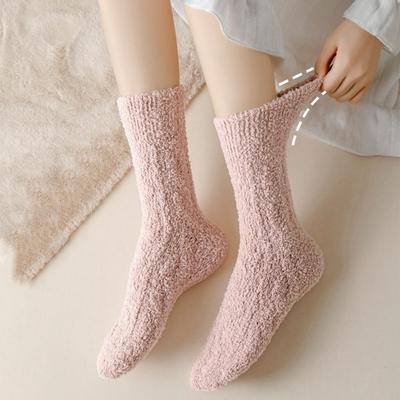 Solid Color Thickened Winter Socks Floor Socks Coral Velvet Socks Middle Tube Socks Women Hosiery
